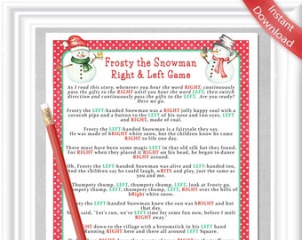 Right & Left Frosty the Snowman Story/Game with red dots, White Elephant Game, Baby or Bridal shower game,family game,Christmas office party