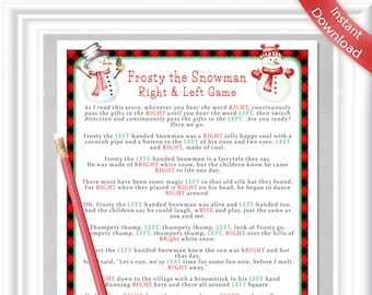 Right and Left Frosty the Snowman game with buffalo checks, White Elephant Game, Winter Baby or Bridal shower game, Red Plaid Lumberjack,