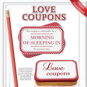 Gift for your sweetheart, LOVE COUPONS in a decorated altoid tin, Father's Day, Birthday Coupons, Instant Download Anniversary, Christmas image 1