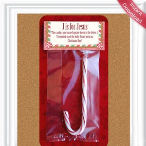 Kerst Toppers en Tags voor geschenken, J is voor Jesus Topper, Tags voor zuurstokken, Instant Download diy PRINTABLE
