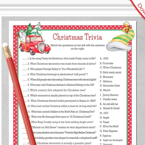 CHRISTMAS TRIVIA Game Family Trivia Game Office Party Game Etsy