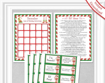 CHRISTMAS ELF Items, Activity Cards, Elf Ideas and a Holiday Activities Calendar, Children's elf items, candy cane theme,