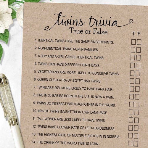 TWINS Trivia TRUE or FALSE Trivia Baby Shower Game Answers Etsy