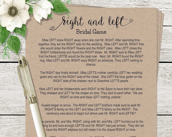 RIGHT AND LEFT Bridal Shower Gameinstant Download,2 Versions,rustic Kraft Paper, Black &amp; White ...