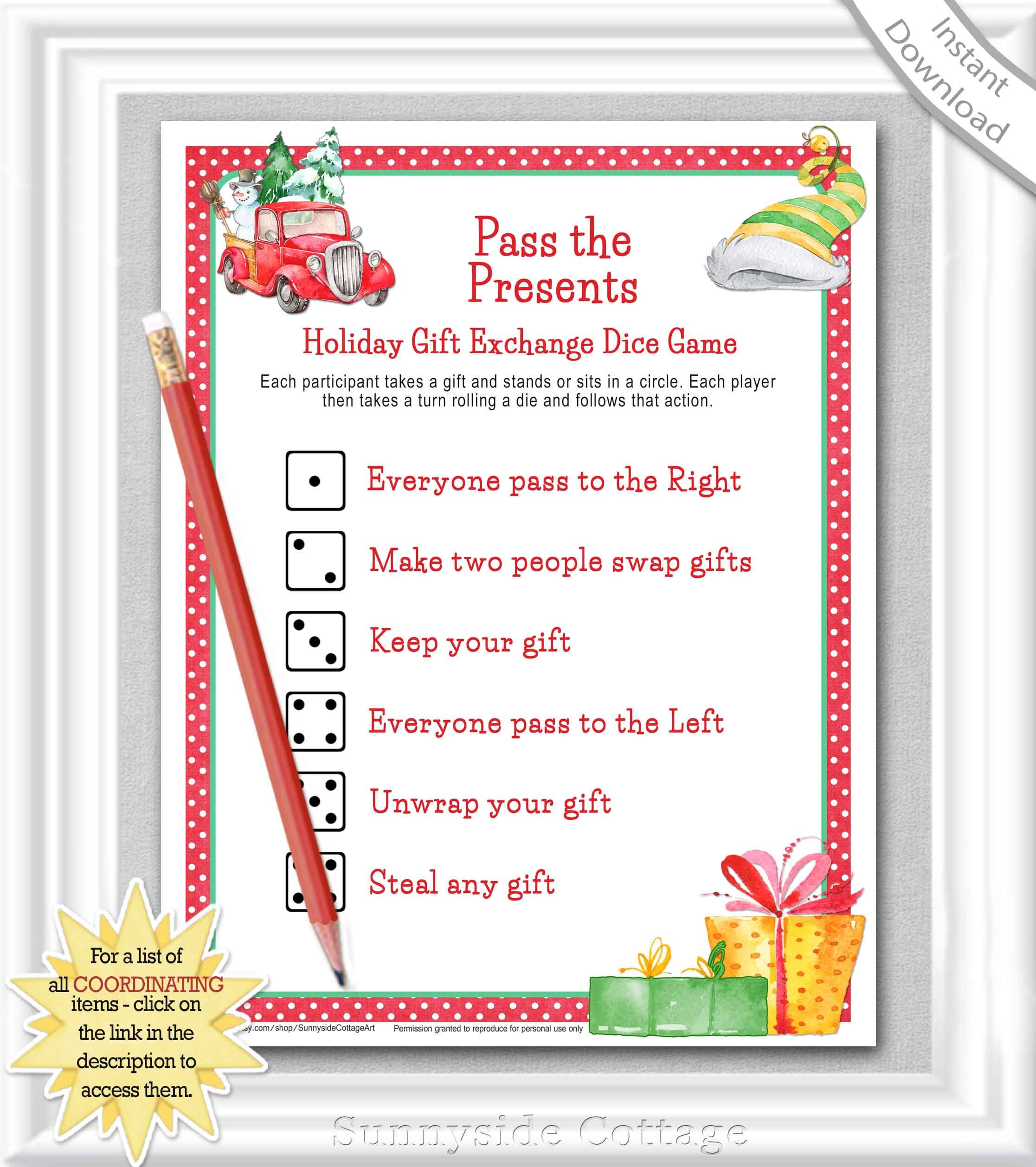Pass The Presents Christmas Or Holiday Gift Exchange Dice - Etsy