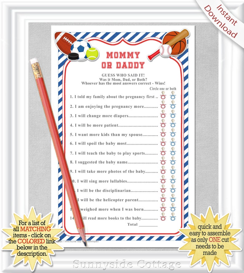 What did MOMMY or DADDY say Baby Shower game Instant Etsy