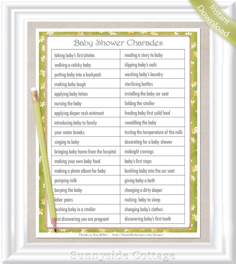 Charades Baby Shower Game Gender Neutral Colors In A Vintage Etsy