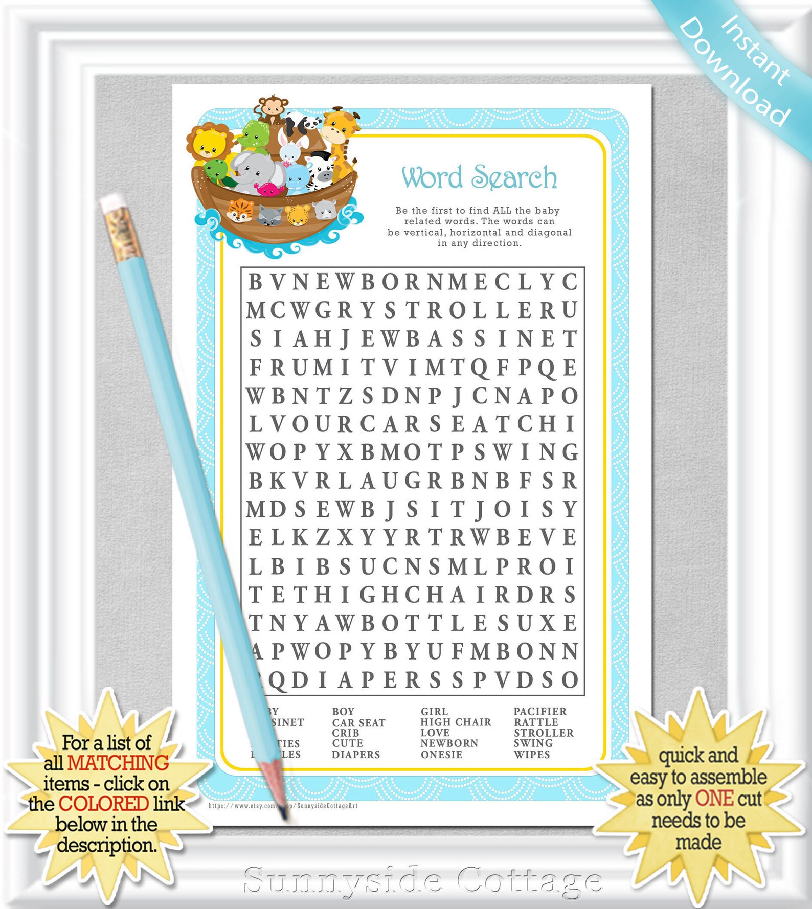 Baby WORD SEARCH game with a Noah's Ark theme ANSWERS | Etsy