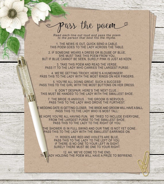 PASS THE POEM Bridal Shower Game (instant Download),2 Versions,rustic Kraft Paper, Black & White, Bachelorette Game, Boho Bridal Shower,92br - Etsy PASS THE POEM Bridal Shower Game (instant Download),2 Versions,rustic Kraft Paper, Black & White, Bachelorette Game, Boho Bridal Shower,92br - Etsy