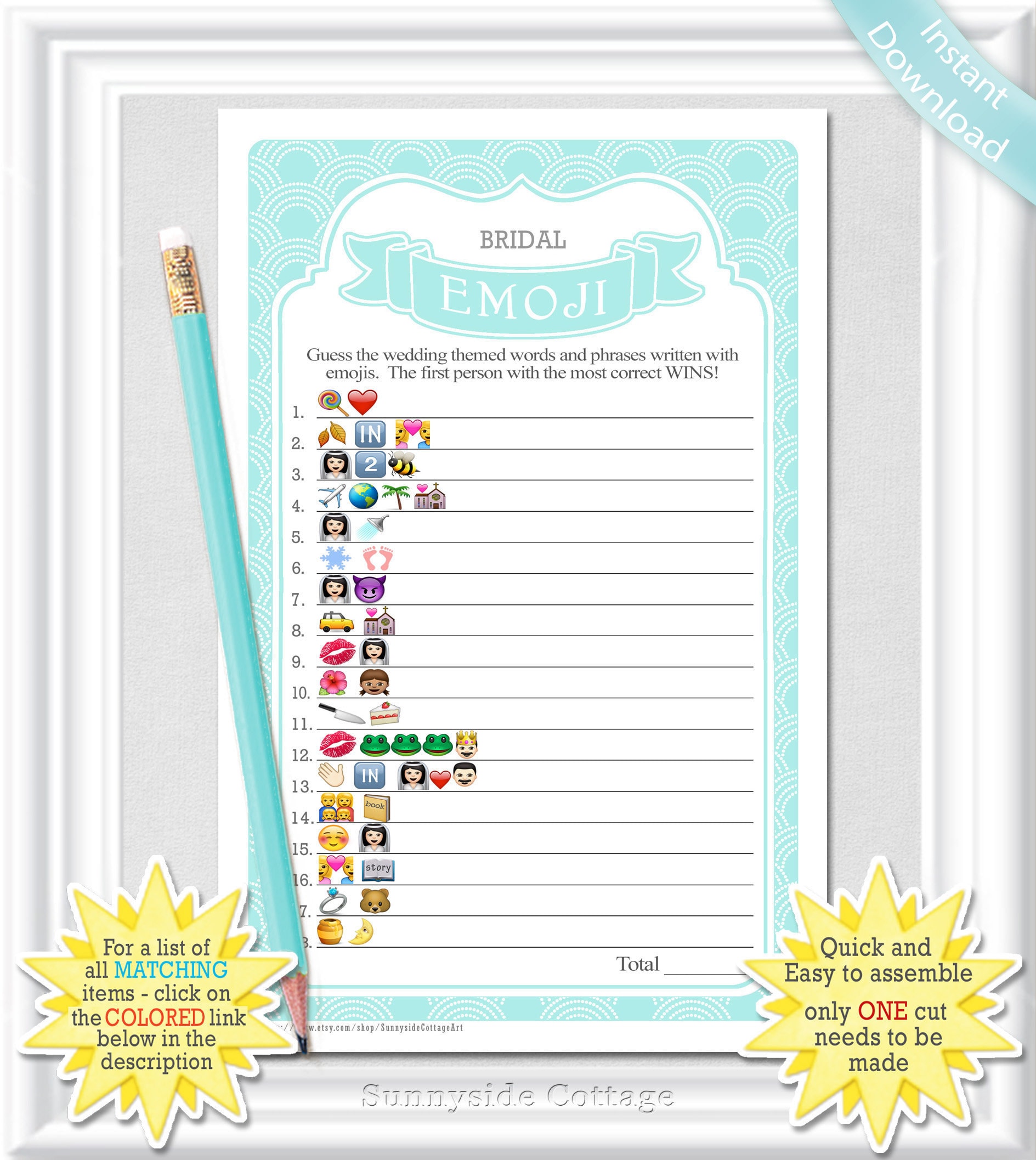 EMOJI Pictionary Bridal Shower video game in just aqua and white, bachelorette emoji video game, Options provided, do it yourself PRINTABLE, engagement occasion activity, 22BR graphic relating to Wedding Emoji Pictionary Free Printable named EMOJI Pictionary Bridal Shower activity inside of aqua and white, bachelorette emoji sport, Remedies incorporated, do-it-yourself PRINTABLE, engagement bash activity, 22BR