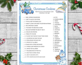 CHRISTMAS COOKIE Game, Guess the Cookies, Christmas party game, Office Party game, Christmas game with blue snowflakes, ANSWERS included