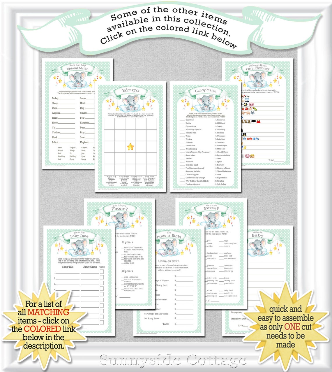 Baby CHARADES game Instant Download with a baby elephant and Etsy