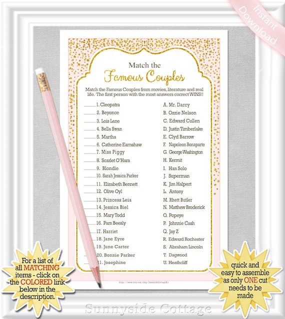 Match the FAMOUS COUPLES game bridal shower engagement Etsy