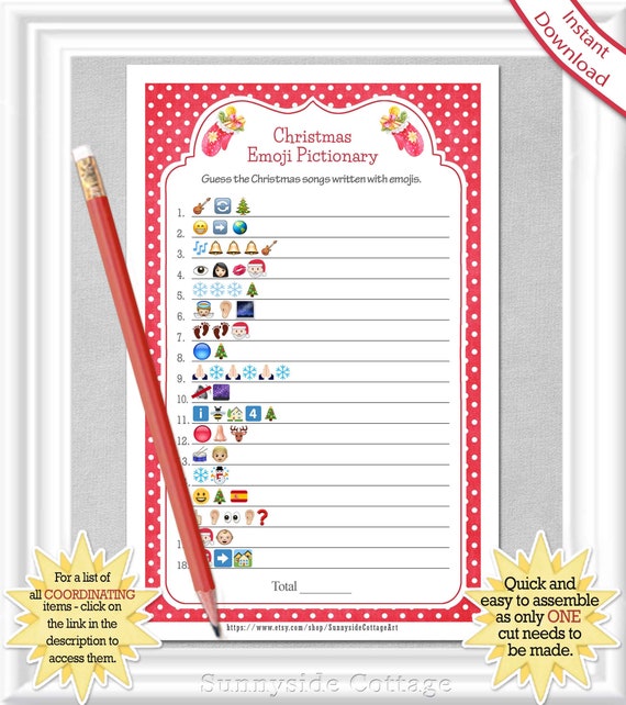 EMOJI Christmas Songs Pictionary ANSWERS Included Emoji | Etsy
