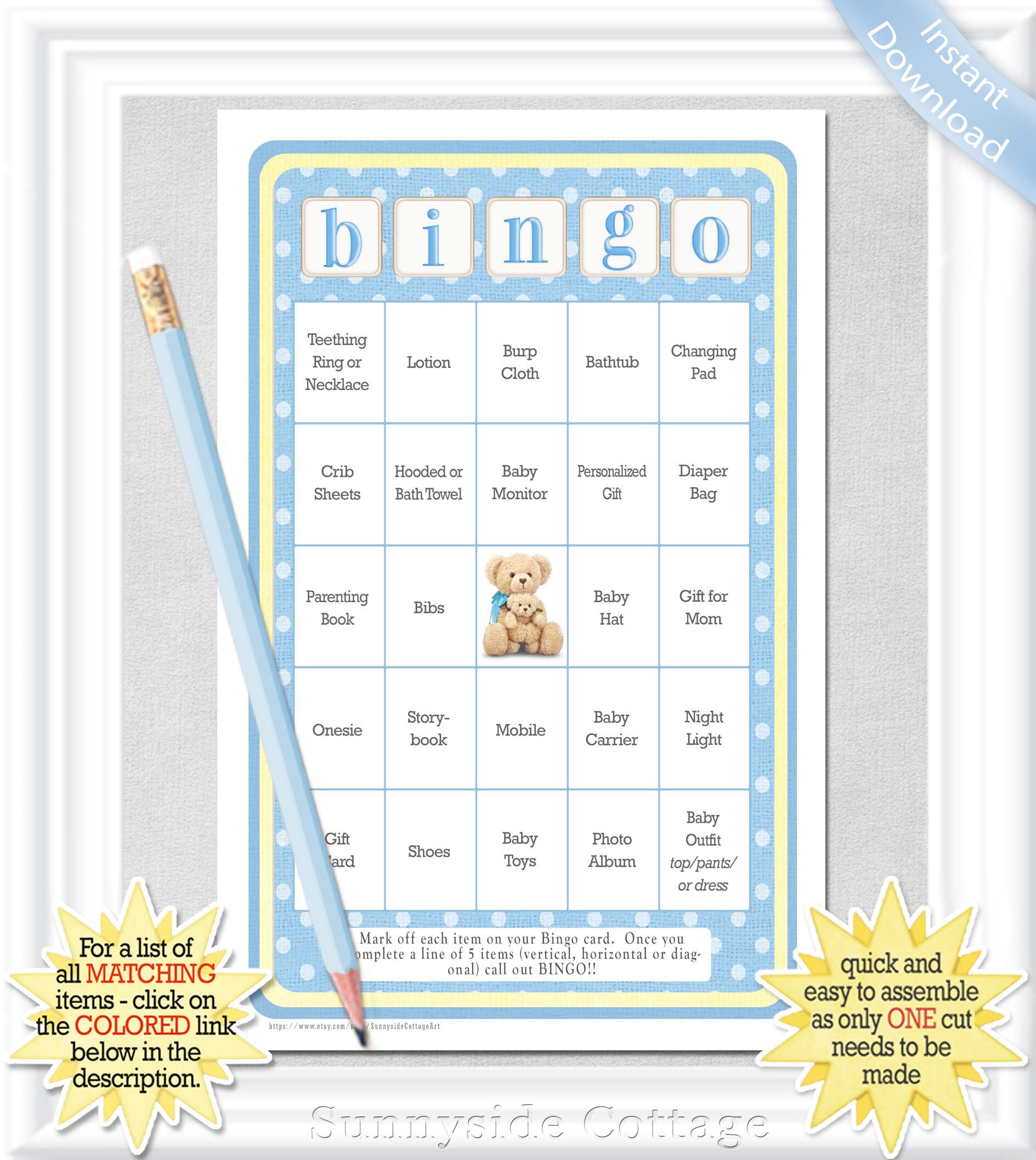 Instant Download 66 card BABY BINGO game in a classic cottage Etsy