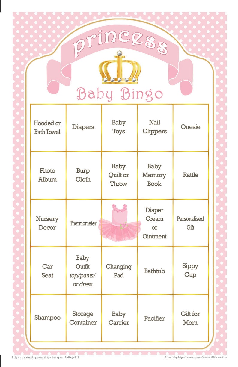36 card princess BABY BINGO game Baby Shower game in pinks Etsy