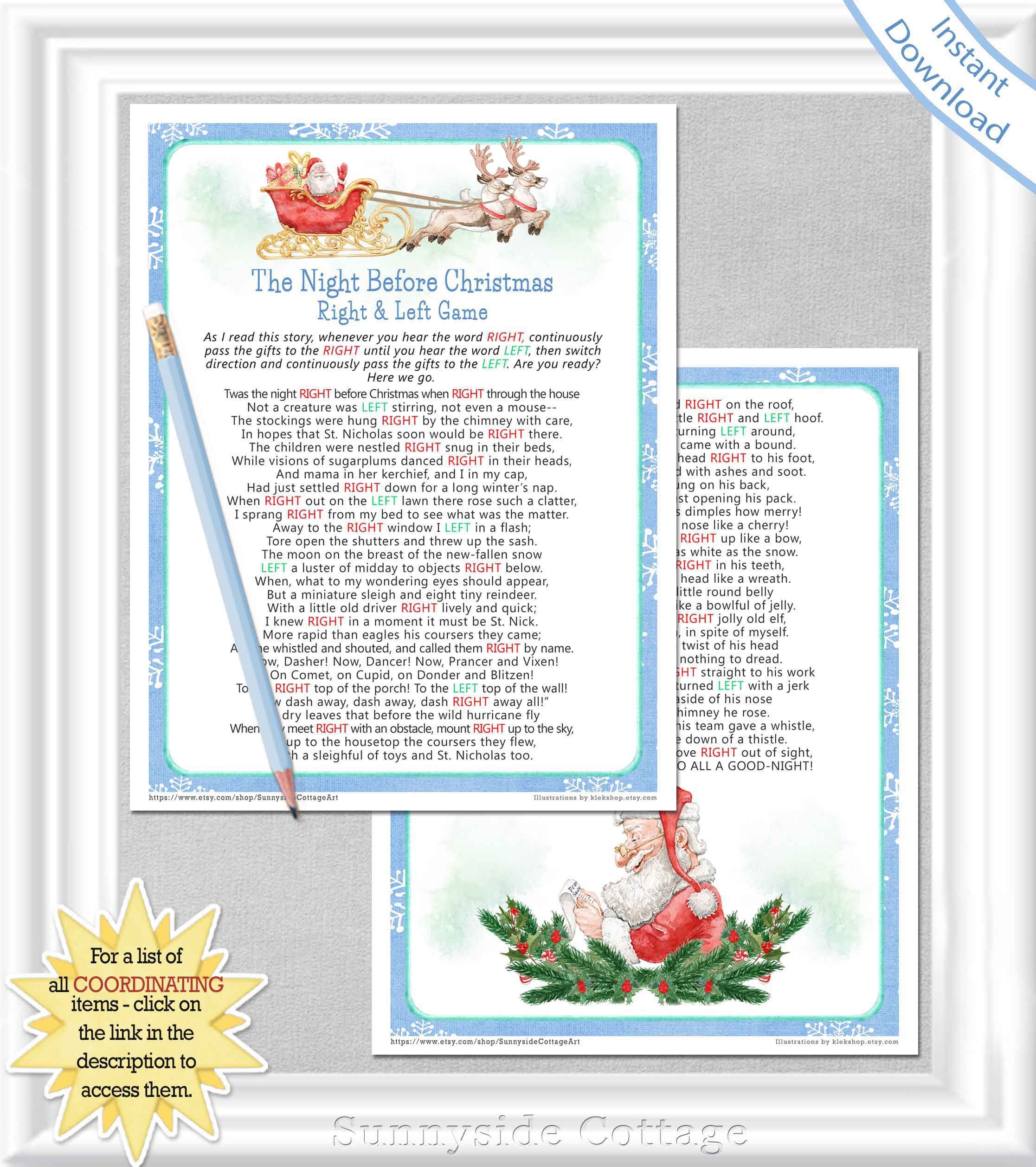 The Night Before Christmas RIGHT & LEFT GAME for Celebrations - Etsy