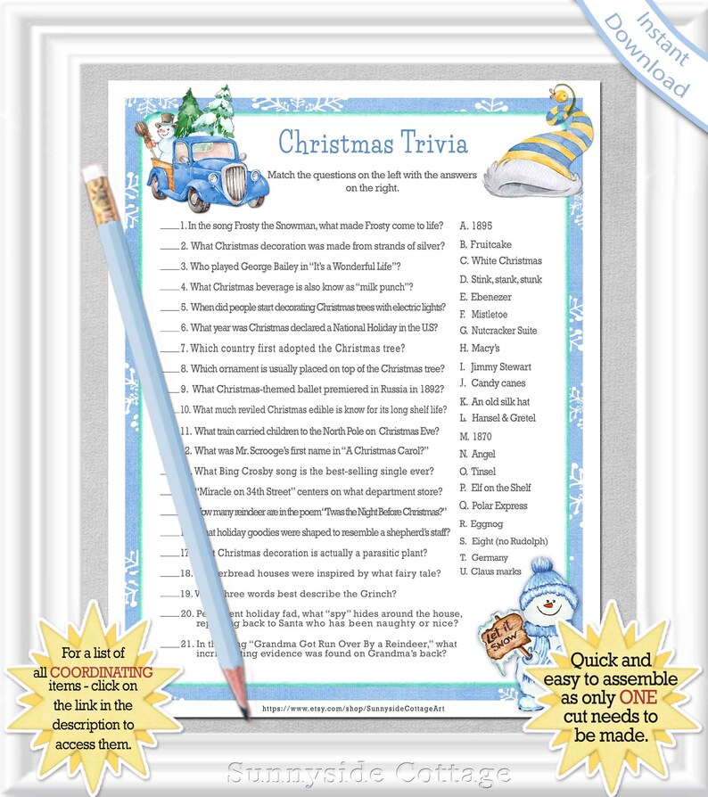 CHRISTMAS TRIVIA Game Family Game Office Party Game in blue | Etsy