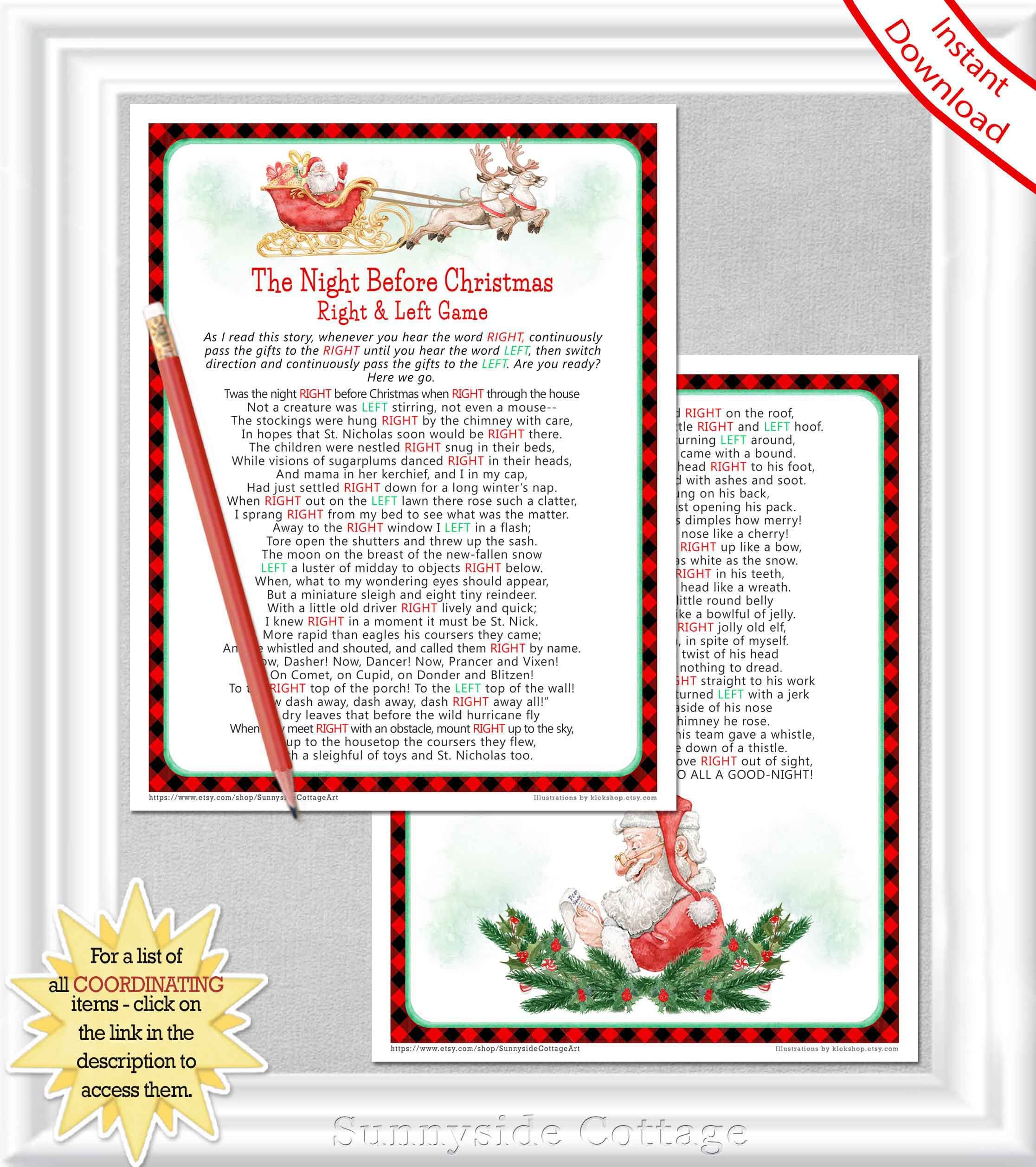 The Night Before Christmas Right and Left Story/game Family - Etsy