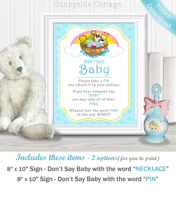 Don T Say Baby Game With A Noah S Ark Theme Shower 8 X 10 Signs 2 Options Pins And Necklaces Plus Instructions 117ba
