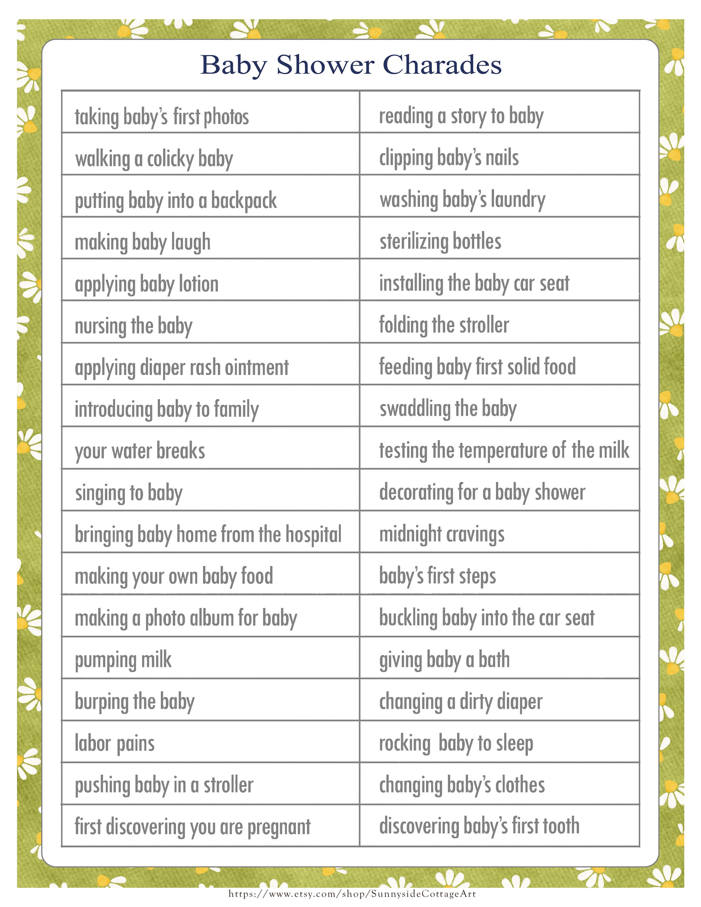 CHARADES Baby Shower Game Gender Neutral Colors in a Vintage Etsy UK