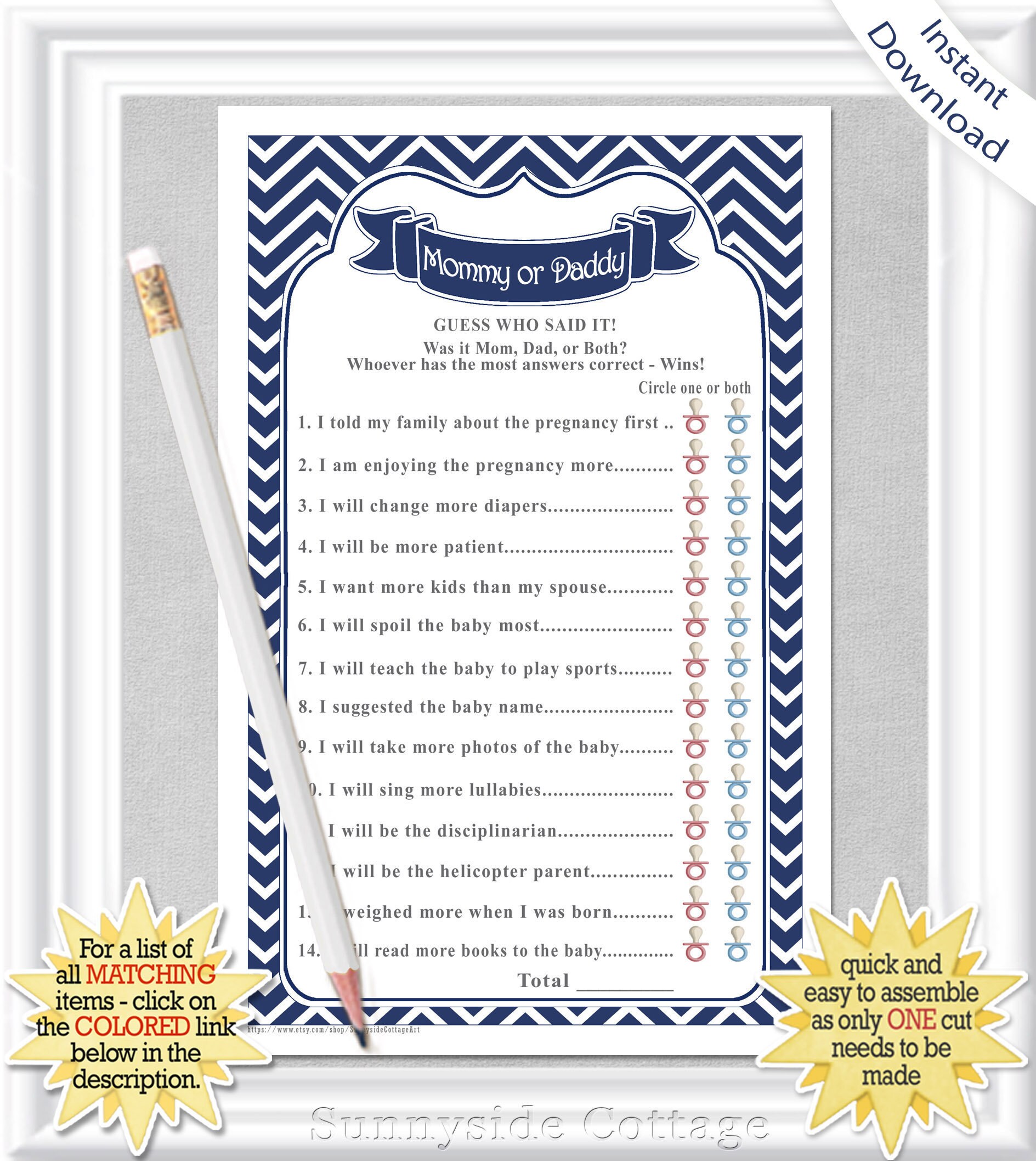 What did MOMMY or DADDY say Baby Shower game with a classic Etsy