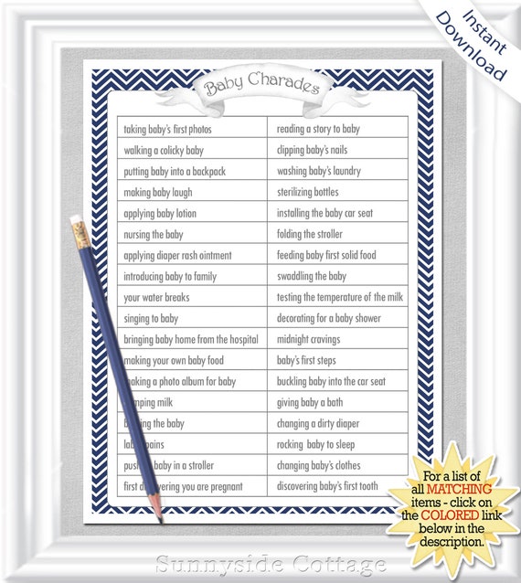 Instant Download Baby CHARADES Game With Classic Navy Blue | Etsy