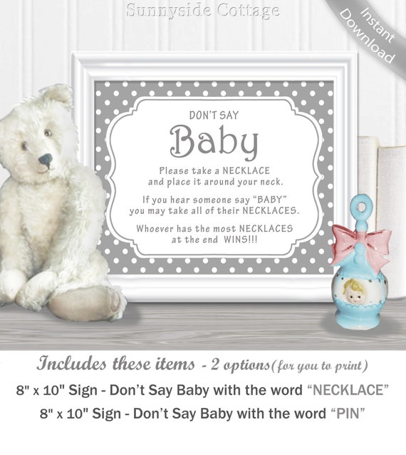 Don T Say Baby Shower Game Two 8 X 10 Signs With Vintage White Polka Dots On A Gray Background Instructions Included 127ba