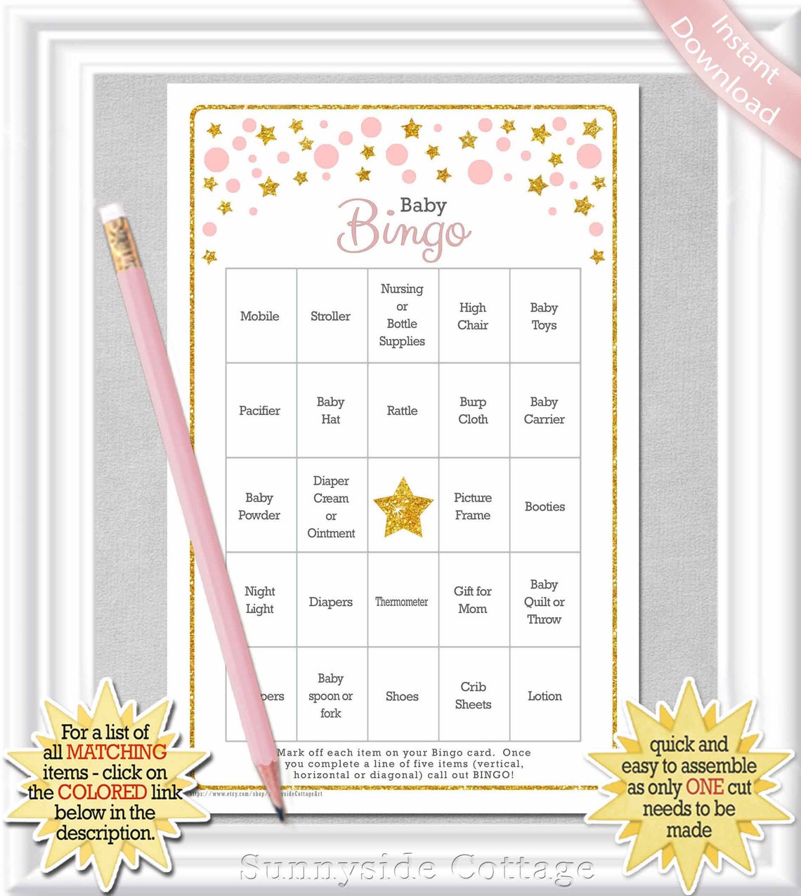 36 Card Baby BINGO Game With Whimsical Pink Polka Dots and Etsy