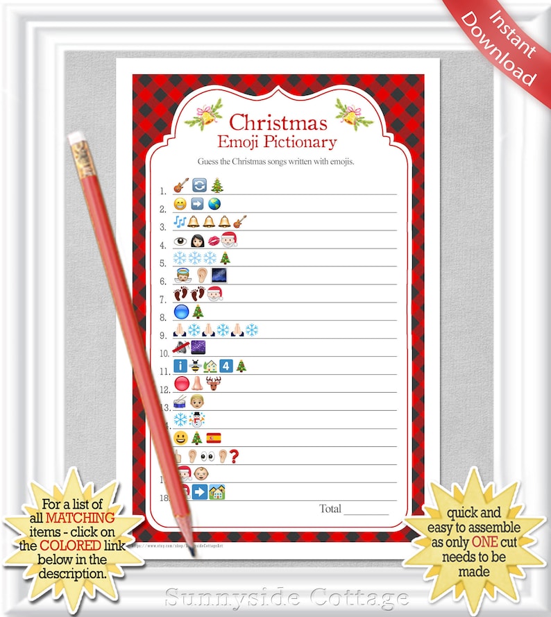 EMOJI Christmas Songs Pictionary with a red buffalo check | Etsy