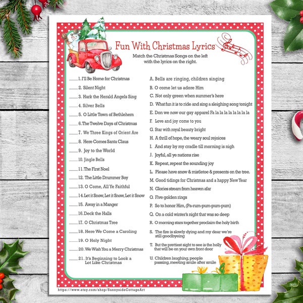 Fun with Christmas Lyrics Game, Christmas Songs Game with red dots, Family, Friends or Office Party Christmas Game, Christmas