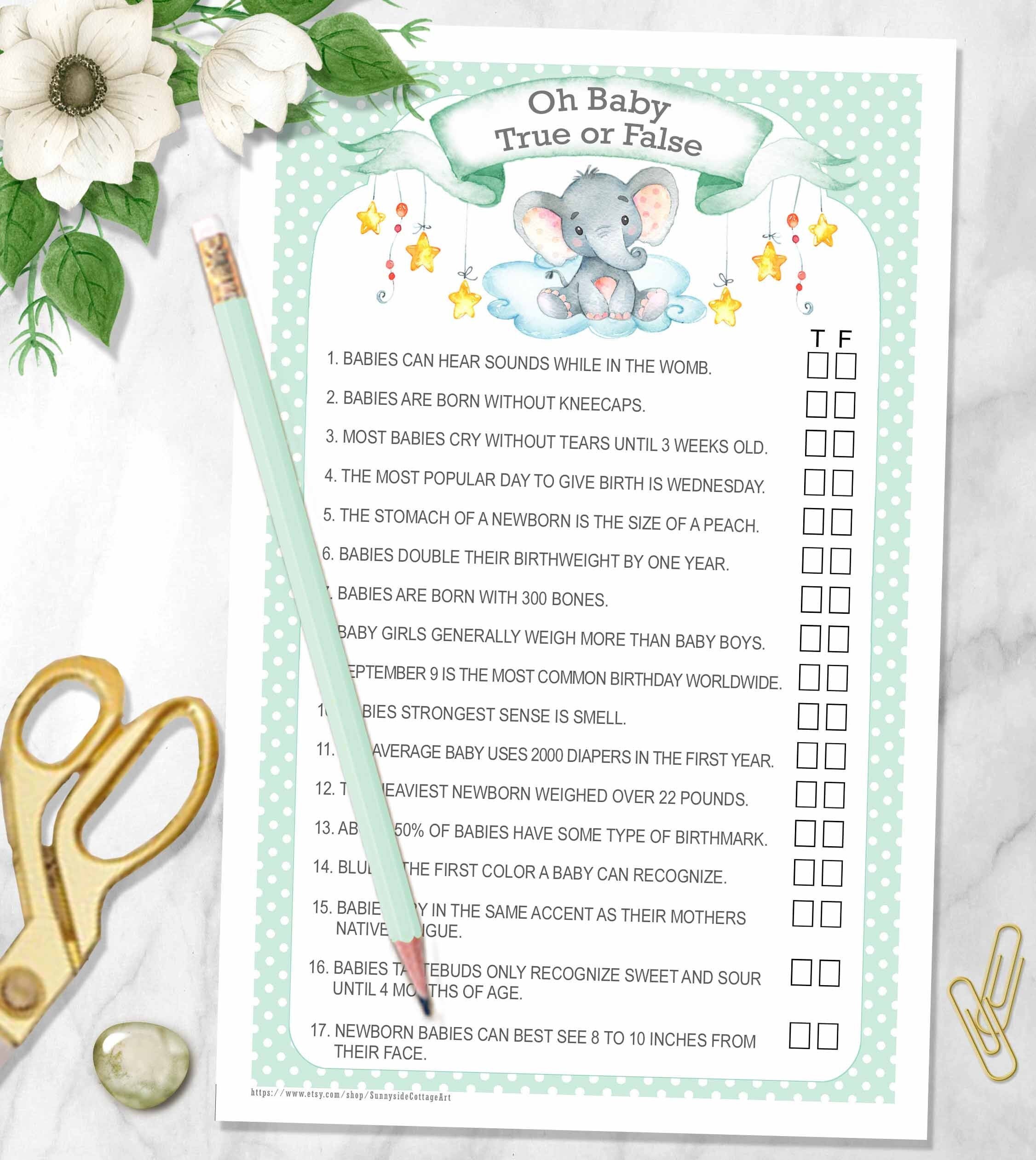 Oh BABY TRUE or FALSE Baby Shower Game Answers Included Etsy UK