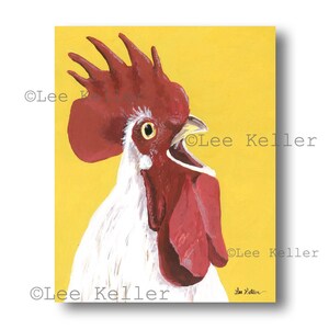 Colorful Rooster art print from original canvas rooster painting.  Farmhouse chicken art, Funny Chicken art,  rooster print, farm animal art