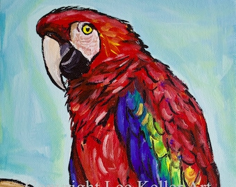 Macaw art print, Macaw decor. Macaw canvas print, Parrot art print, colorful bird art, tropical bird art. Scarlet Macaw Print