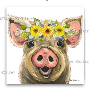 Pig art, pig Sunflower prints,  pig decor. Pig print, pig art print from original Pig on canvas painting, Sunflower Pig Art