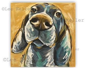 Colorful dog art, hound dog print from original colorful dog painting, colorful canvas dog art