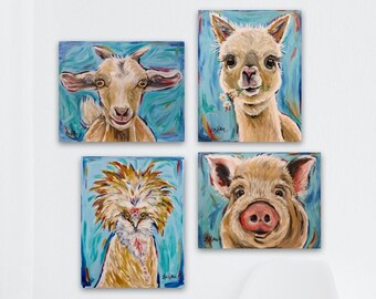 Farm Animal Art Prints, Alpaca Print, Goat Print, Pig Print, Chicken Print, dining art, kitchen art, even nursery art