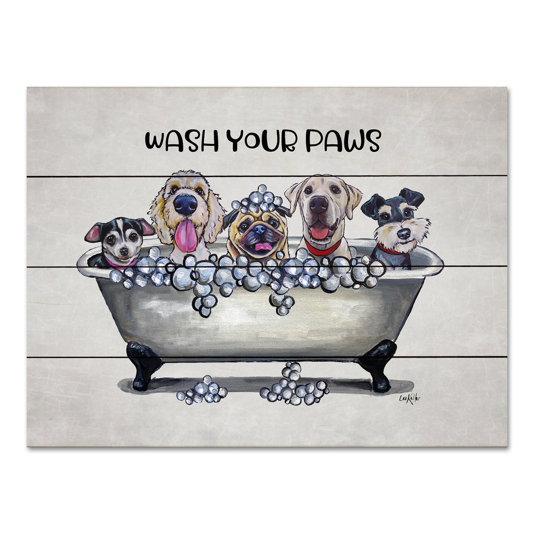 Dogs in Bathtub Wood Wall Decor Dogs in Tub Art Wash Your Paws Dog Art
