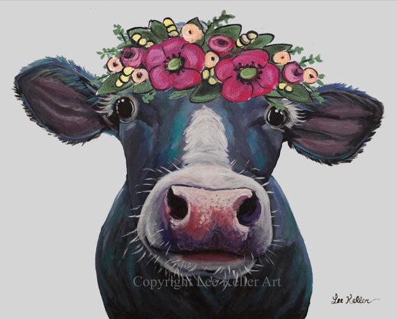 Cow Printables Animals Flower Crown Printable Wall Art Cow Print Cow Flower Crown Animals floral crowns print Cow Flower Crown Print