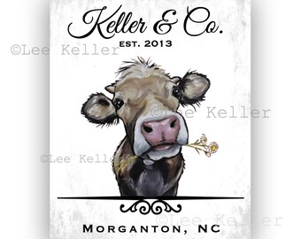 Personalized Cow Decor, Farm Animal Custom Art, Personalized Cow Art Print, Personalized Cow Canvas, Name and City
