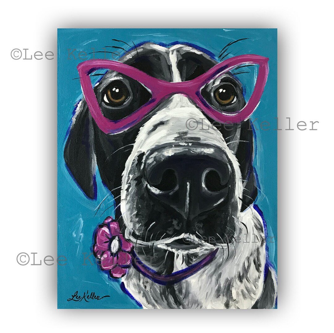 Cute Colorful Dog Art, Dog With Glasses Art, Hound Dog Print From