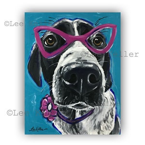 Cute Colorful dog art, Dog with glasses art, hound dog print from original colorful dog painting, colorful canvas dog art, blue tick hound