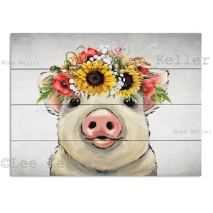 Farmhouse Pig Wood Wall Decor - Pig With Sunflower Art -  Pig on Wood Art - Farmhouse Pig Decor - Pig Kitchen Decor