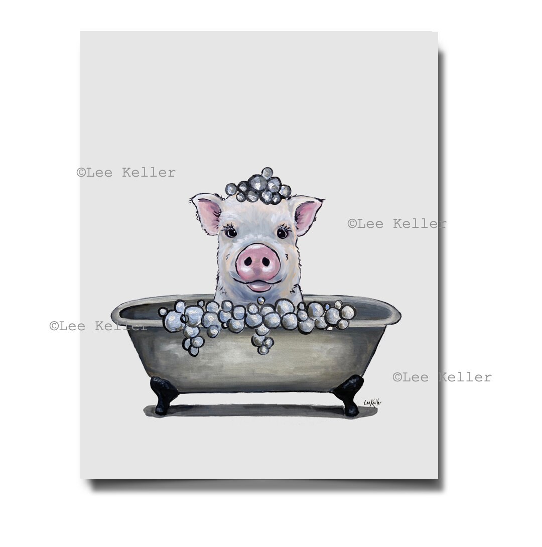 Pig Bathroom Art Farmhouse Bathroom Art Pig in Tub Art Animals in Bathtubs Art Print Farm Animal
