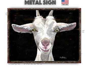 Embossed Goat Tin Sign - Farmhouse Goat Metal Sign - Goat Sign - Fun Metal Sign - Goat Coffee Bar Sign
