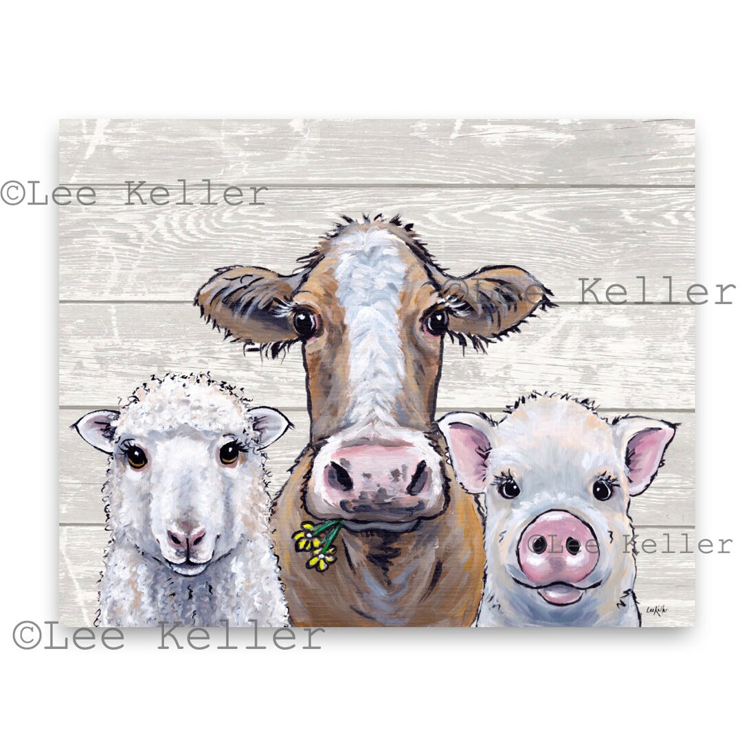 Funny Farm Animals Art Print , Trio of Farm Animal Canvas Art, Sheep ...