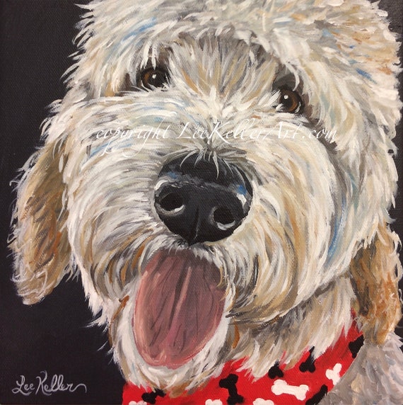 Golden doodle art print dog art Goldendoodle // Labradoodle prints 8x8/",