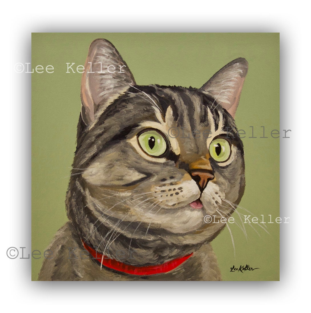 Grey Tabby Cat Art Print, Cat Canvas Art, Grey Tabby Canvas or Fine Art ...