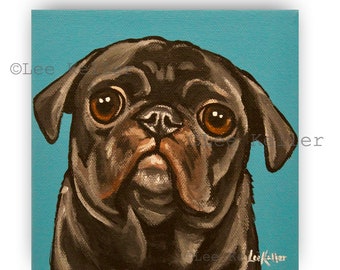 Black Pug dog art print from original painting,  Pug art print, Pug Prints, Pug Art, Black pug prints