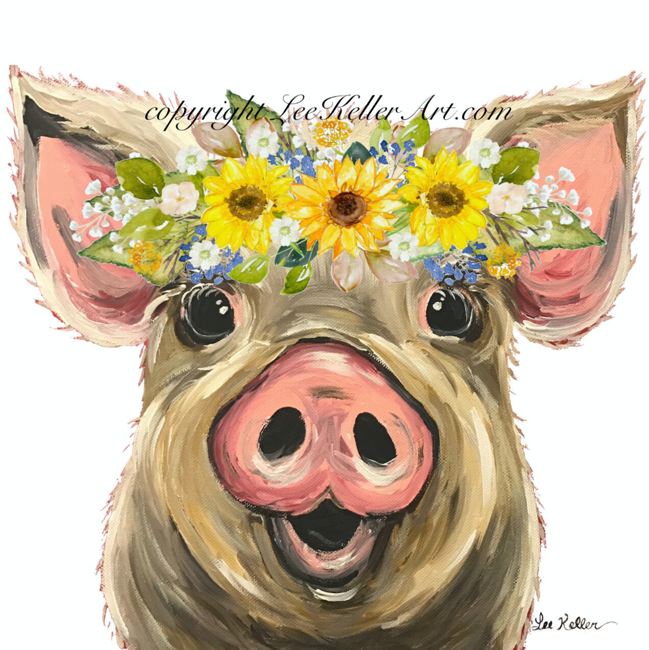 Pig Art Pig Sunflower Prints Pig Decor. Pig Print Pig Art Etsy
